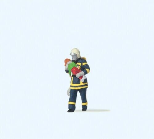 Preiser 28251 Feuerwehrmann Kind rettend Blaue Uniform H0 1:87